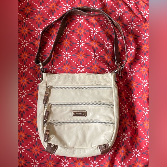 Vintage Tignanello genuine leather bucket bag, cream w/brown trim,roomy - Picture 1 of 15